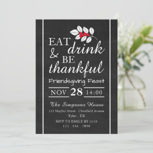 Invitación Bebida, fiesta de Acción de Gracias de Chalkboard