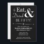 Invitación Bebida negra de 50 años retro<br><div class="desc">Invite a amigos y familiares a que te ayuden a celebrar tu 50 cumpleaños con esta divertida invitación retro blanca sobre la fiesta de los negros de Eat,  Drink & Be Fifty!.</div>