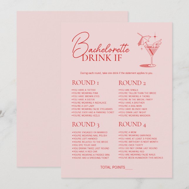 Invitación Bebida Retro Cocktail Bachelorette Party Si (Anverso / Reverso)
