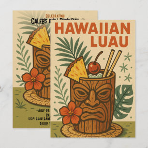 Invitación Bebida Retro Tiki Tropical Fiesta Hawaiana de Cump