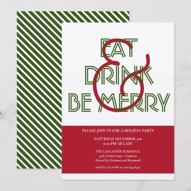 Invitación Bebida roja y verde y sé feliz Fiesta de Navidad (Anverso / Reverso)