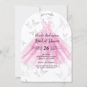 Invitación Bebida rosa y dorada mariposa vestido de baile duc