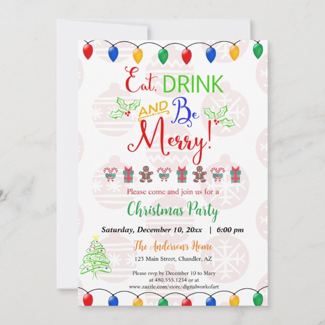 Invitación Bebida, sé feliz fiesta de Navidad Verde I (Anverso)