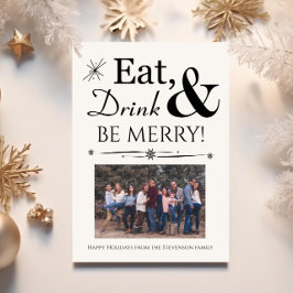 Invitación Bebida, sé Navidades blancos negros más retro