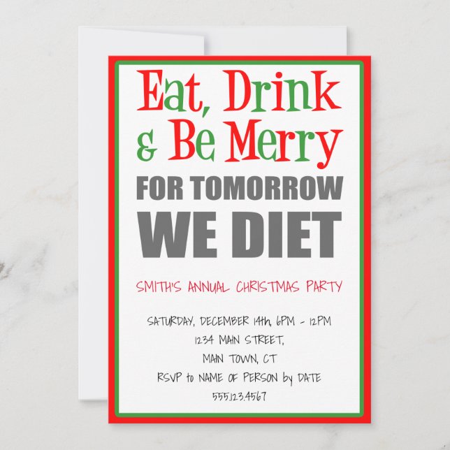Invitación Bebida, sé Navidades divertidos Fiesta (Anverso)