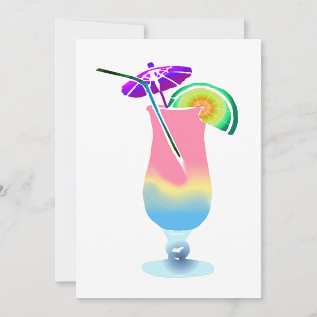 Invitación Bebida tropical rosa y azul (Anverso)