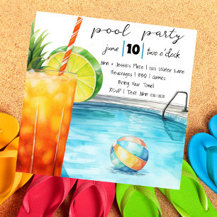 Invitación Bebida tropical y Fiesta de piscina