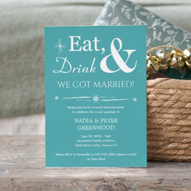 Invitación Bebida Turquesa Comida Tenemos Fiesta De Elopement (Subido por el creador)