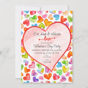 Invitación Bebida y amor Corazones de color de agua de San Va