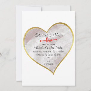 Invitación Bebida y amor Watercolor Dorado Fiesta de Vday