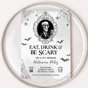 Invitación Bebida y asusta fiesta de Halloween con cráneo gót