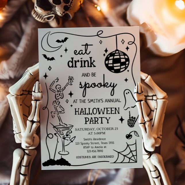 Invitación Bebida y fiesta de Halloween con cócteles fantasma (Eat Drink and Spooky Halloween Party Invitation)