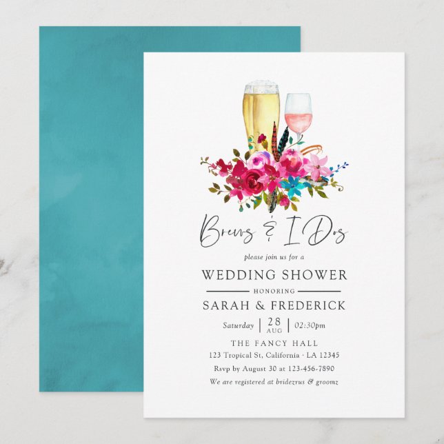 Invitación Bebidas acuarela bohemio chic floral antes de los  (Anverso / Reverso)