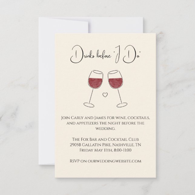 Invitación Bebidas Antes De Hacer El Ensayo De Boda Vino Rojo (Anverso)