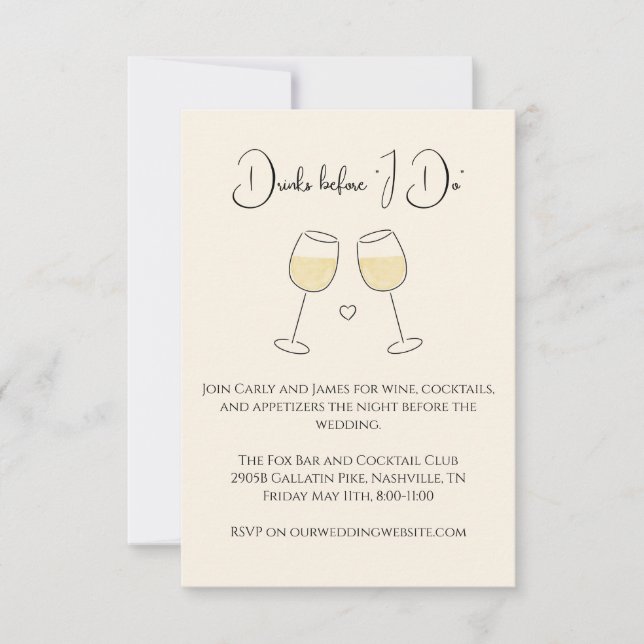 Invitación Bebidas Antes De Hacer Ensayo De Boda De Vino Blan (Anverso)