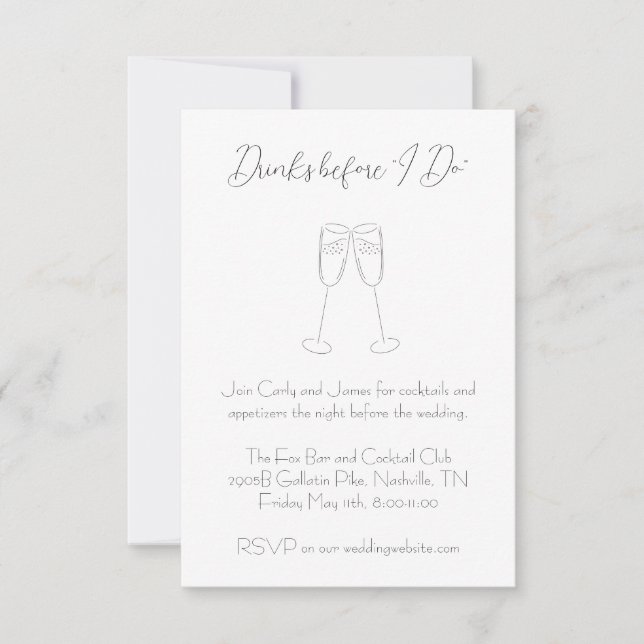 Invitación Bebidas antes de realizar el ensayo Boda Bienvenid (Anverso)