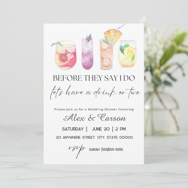 Invitación Bebidas con ducha de boda (Anverso de pie)