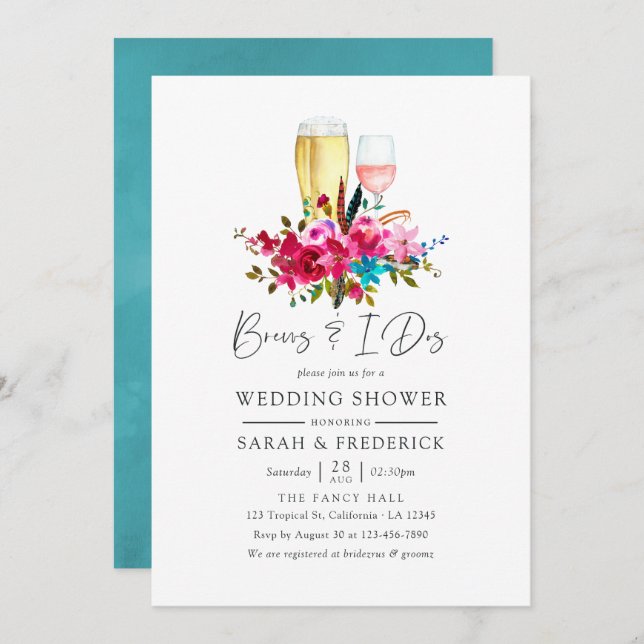 Invitación Bebidas de acuarela boho chic floral antes de los  (Anverso / Reverso)