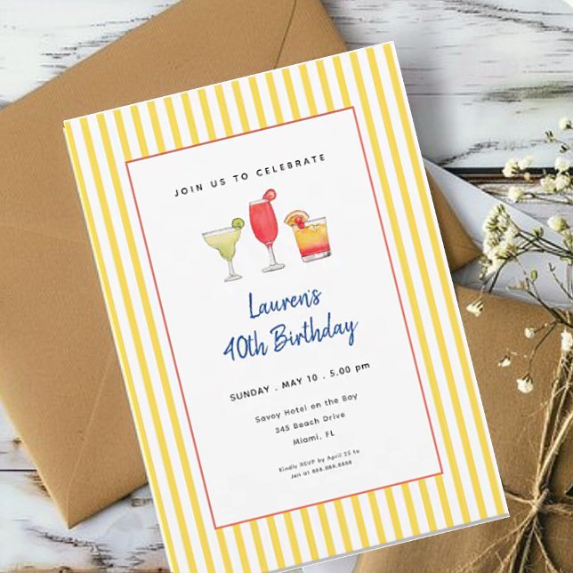 Invitación Bebidas de cóctel alegres Cumpleaños de adultos (Subido por el creador)