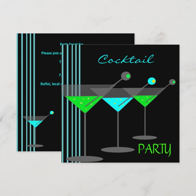Invitación Bebidas de cóctel de empresa Martini azul verde (Anverso / Reverso)