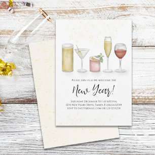 Invitación Bebidas De Cóctel De Fiesta Simple De Año Nuevo Ac