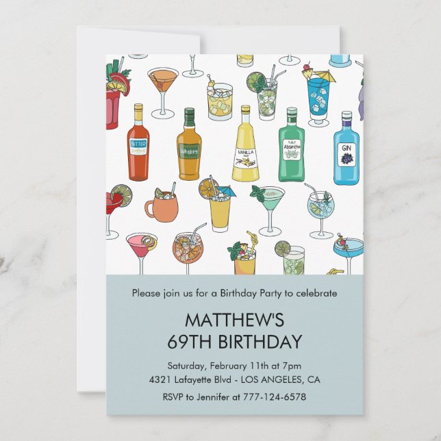 Invitación Bebidas de cóctel modernas contemporáneas Cumpleañ (Anverso)