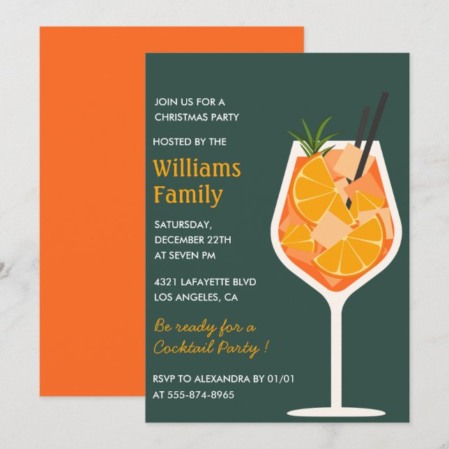 Invitación Bebidas de cóctel para fiesta de Navidad elegante (Anverso / Reverso)