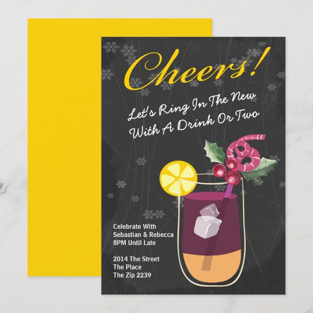 Invitación Bebidas de cóctel personalizadas para fiesta de Añ (Anverso / Reverso)