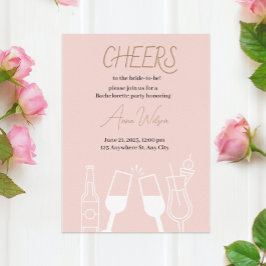 Invitación Bebidas De Cóctel Rosa Ducha Bridal Ilustrada