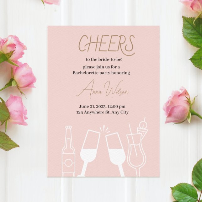 Invitación Bebidas De Cóctel Rosa Ducha Bridal Ilustrada (Pink Cocktail Drinks Illustrated Bridal Shower Invitation
)