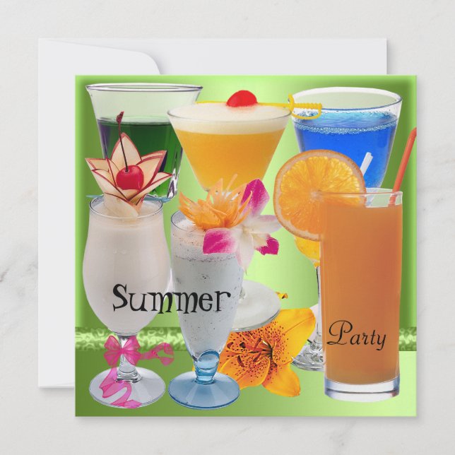 Invitación Bebidas de cóctel verde limón tropical Fiesta de v (Anverso)