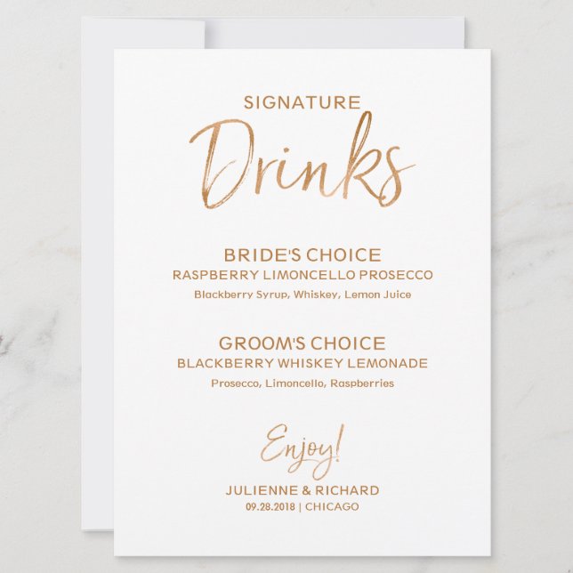 Invitación Bebidas de firma | Elegante Rosa de oro (Anverso)
