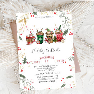 Invitación Bebidas de Navidad Cóctel Holly Company Navidad