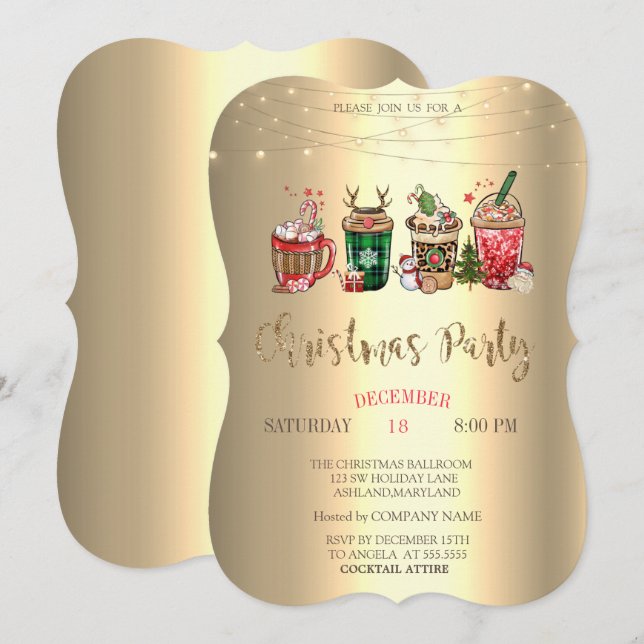 Invitación Bebidas de Navidad Fiesta de Navidad de la Empresa (Anverso / Reverso)