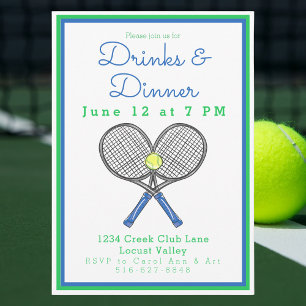 Invitación Bebidas de tenis preppy y fiesta de cena / Raqueta