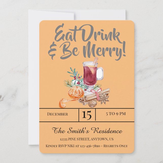 Invitación Bebidas Festivas ¡Come, Bebe y Alégrate! (Anverso)