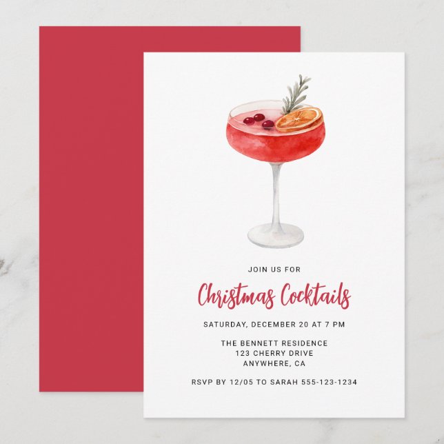 Invitación Bebidas Festivas Modernas Fiesta de Cócteles de Na (Anverso / Reverso)