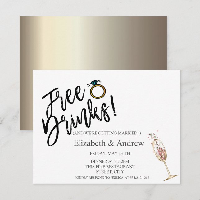 Invitación Bebidas gratis, Boda de vidrio de champán (Anverso / Reverso)