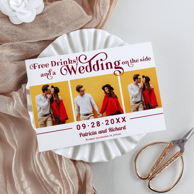 Invitación Bebidas Gratis Boda Informal Guardar La Fecha 3 Fo (Subido por el creador)