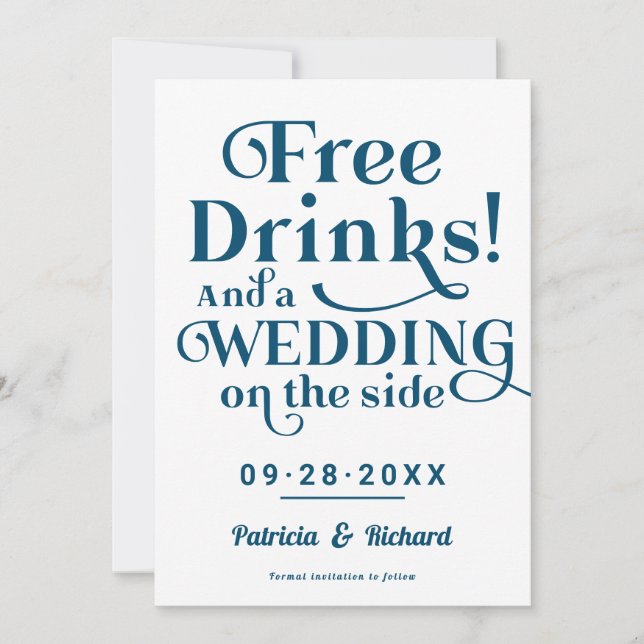 Invitación Bebidas Gratis Divertido Casual Boda Guardar la Fe (Anverso)