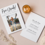 Invitación Bebidas gratis: Funny Black & White Save the Date<br><div class="desc">Esta simple tarjeta de guardar la fecha en blanco y negro será perfecta para anunciar a su próximo boda. Añade una foto y un texto personalizar en la parte delantera y posterior de la tarjeta para crear tu propio guardar la fecha.</div>