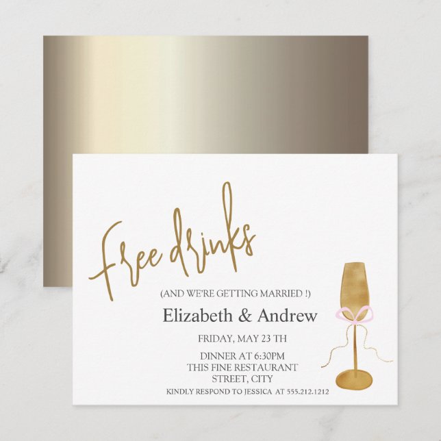 Invitación Bebidas gratis,Vidrio de champán de Moda (Anverso / Reverso)