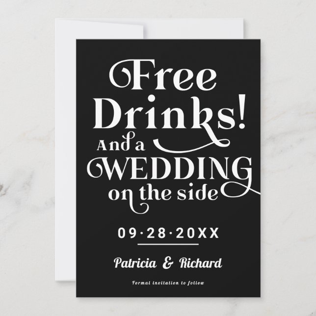 Invitación Bebidas Gratuitas Boda Casual Salven La Fecha (Anverso)