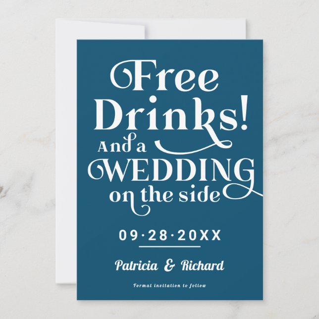 Invitación Bebidas Gratuitas Boda Casual Salven La Fecha (Anverso)