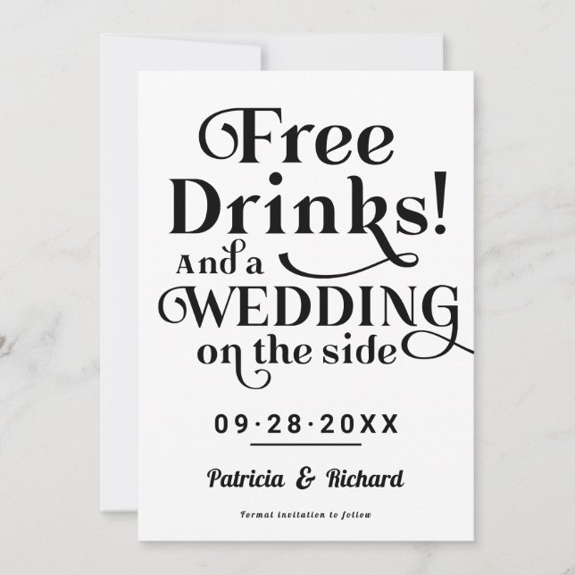 Invitación Bebidas Gratuitas Boda Casual Salven La Fecha (Anverso)
