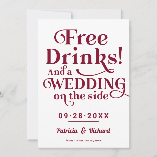 Invitación Bebidas Gratuitas Boda Casual Salven La Fecha (Anverso)