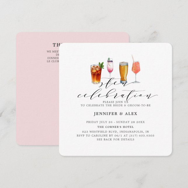 Invitación Bebidas modernas de celebración de Rubor con Sten  (Anverso / Reverso)