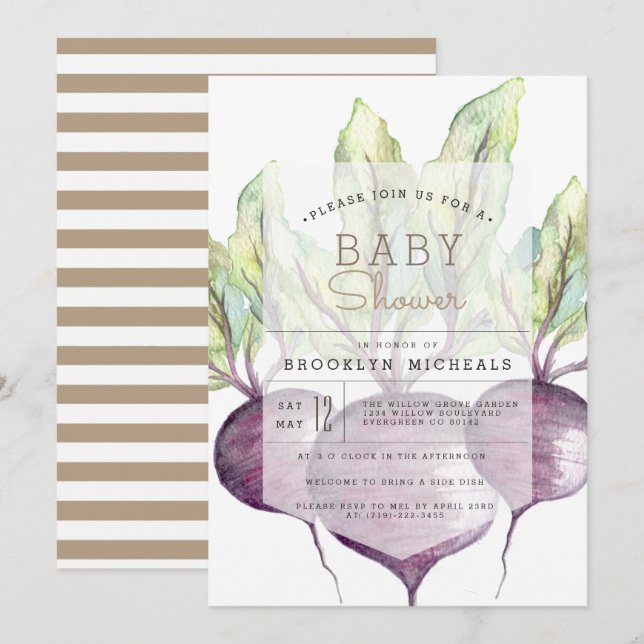 Invitación Bebidas orgánicas | Veggie | Baby Shower acuarela (Anverso / Reverso)