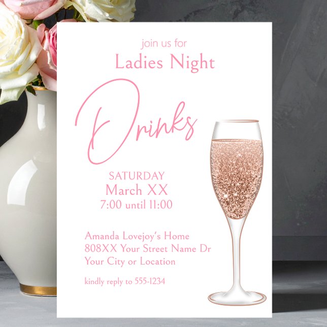 Invitación Bebidas para Noche de Damas con Champán Rosado (Subido por el creador)
