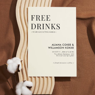 Invitación Bebidas retro mínimas gratuitas en blanco y negro